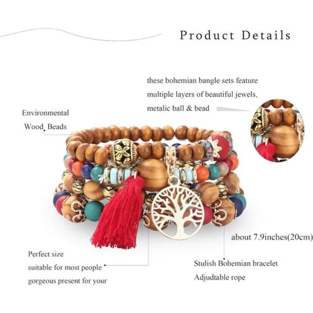 8 Sets Bohemian Stackable Bead Bracelets for Women Stretch - Picture 3 of 8